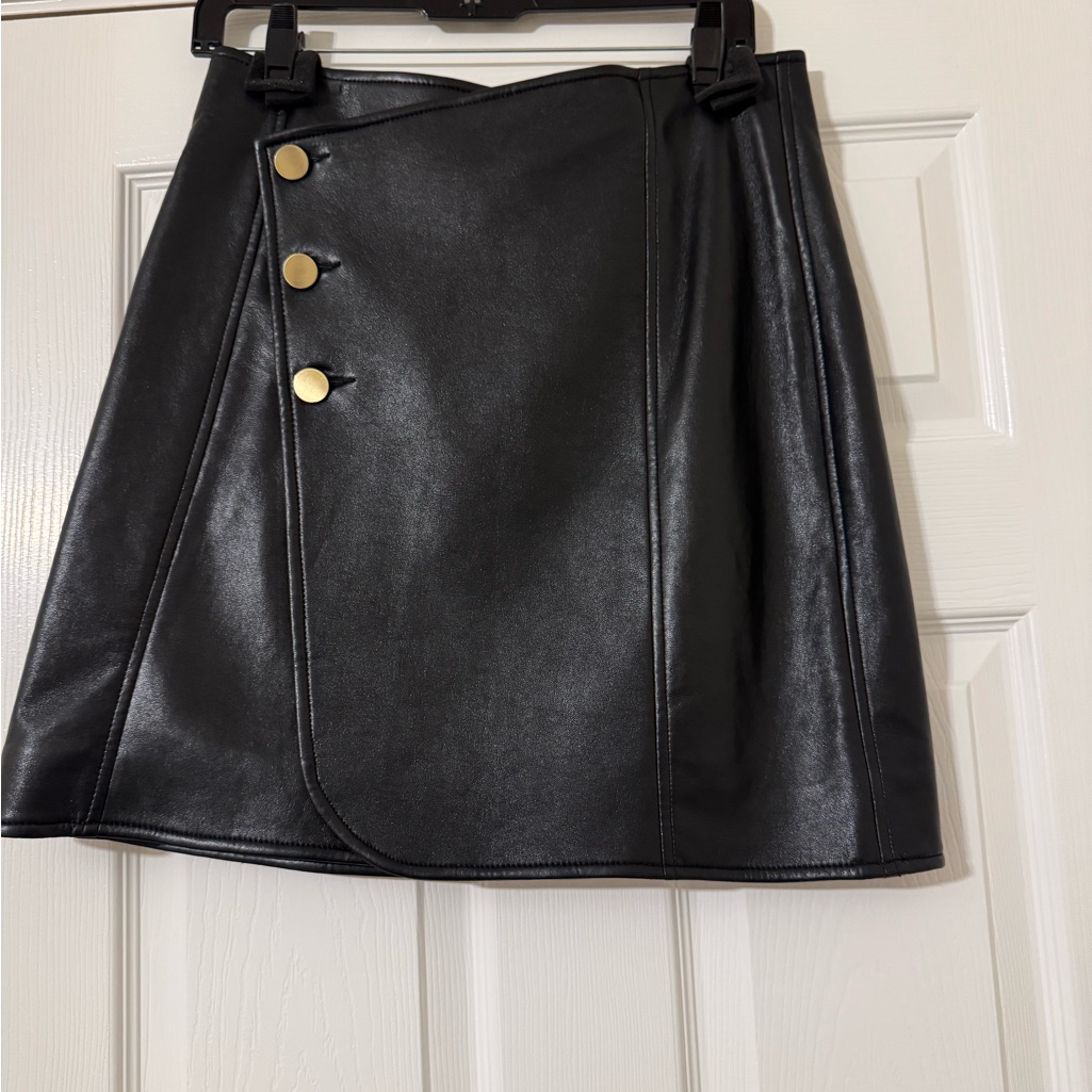 As By Df Leather Black Skirt With Gold Button Details
